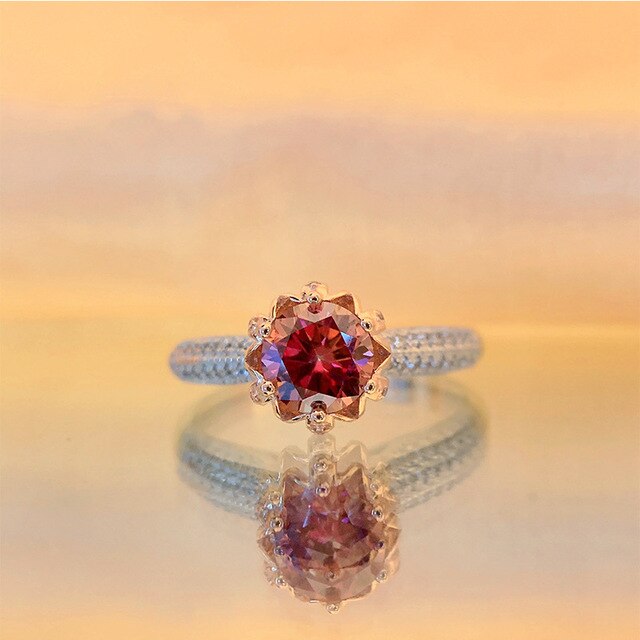 Duet of Elegance - White and Red Moissanite Ring